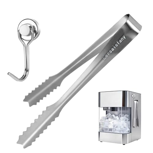 Stainless Steel Ice Tongs 8.5 Inch for Jumbo Ice Balls & Cubes, Magnetic Hook for Whiskey & Bar Use