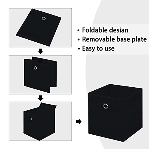 Foldable Storage Cubes 11 Inch Fabric Bins with Handles Set of 3 Black