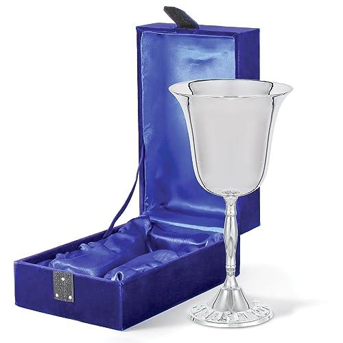 Classic Silver Plated Kiddush Cup 6-Inch Stemmed Wine Goblet in Gift Box