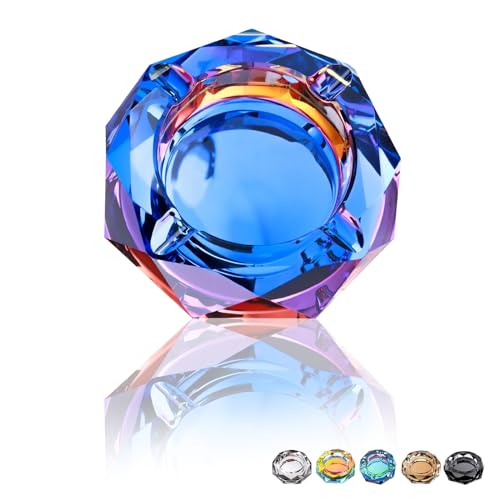 4.6-inch Iridescent Crystal Glass Ashtray, Heavy Decorative Tabletop Tray