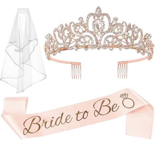Bride to Be Bachelorette Party Set: Tiara, Satin Sash, and Tulle Veil