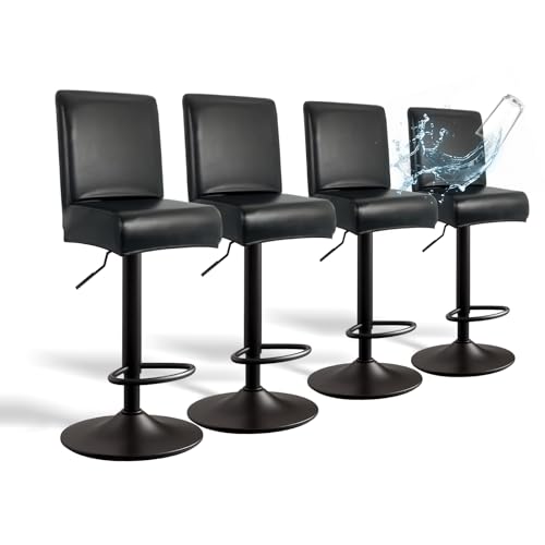 Stretch Waterproof Bar Stool Covers with Backs - 4 Pack Black
