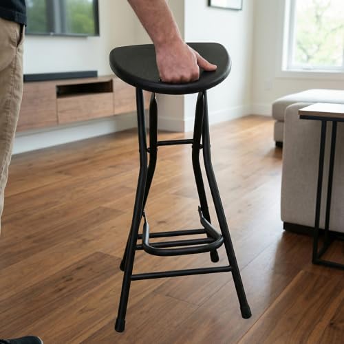 28-Inch Folding Bar Stool with Footrest, Portable Collapsible Counter Chair