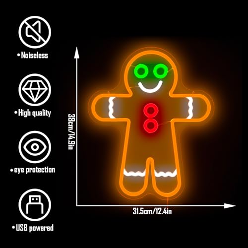 Geeinar Gingerbread Man Neon Sign for Wall Decor Christmas LED Neon Light Dimmable Gift
