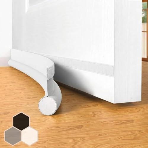 White Door Draft Stopper - 37-Inch Adjustable Under Door Insulator & Soundproof Seal - One Sided, Weather Stripping