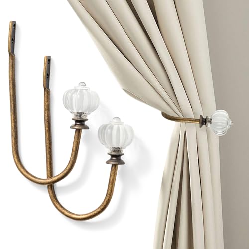 Vintage Pumpkin Curtain Holdbacks - 2-Piece Metal Wall-Mounted Hooks