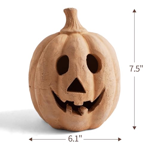 Handmade Terracotta Pumpkin Jack O' Lantern - 7.5" for Fall Decor