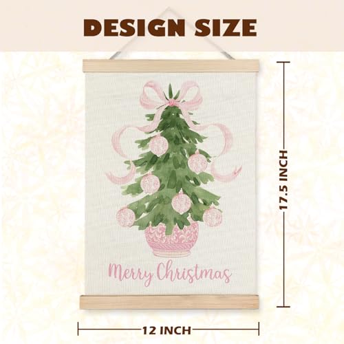 LUVADIAN Pink Coquette Wall Art with Christmas Tree & Bow - 12x16 Inches