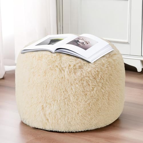 Round Faux Fur Pouf Ottoman, 20-Inch Fluffy Foot Stool with Foam Filling