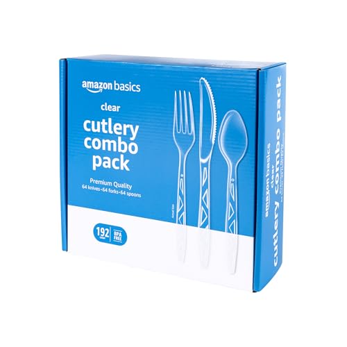 Amazon Basics Disposable Clear Plastic Cutlery Set 192 Count