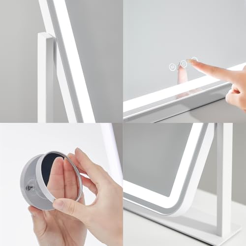 LED Vanity Mirror with Lights 13.5x17.4, 3 Color Modes & 5X Magnification