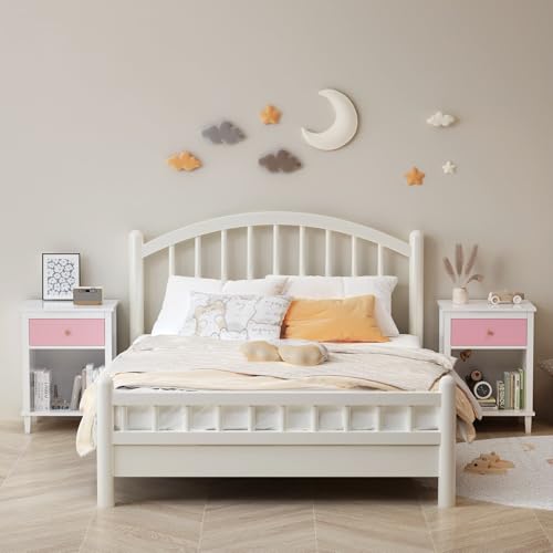 Kids Nightstand with Drawer and Storage Shelf, 2-Tier Wooden Bedside Table