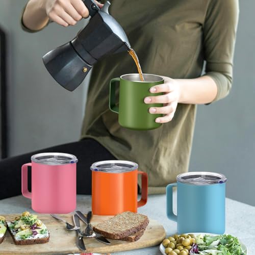 YOUKE OLA 16 Pack Insulated Stainless Steel Travel Coffee Mugs L - 12oz, Handle & Lids