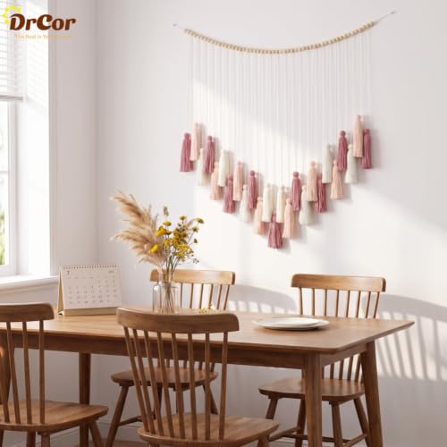 Blush Pink Tassel Garland, 33-Inch Handmade Cotton Boho Wall Hanging