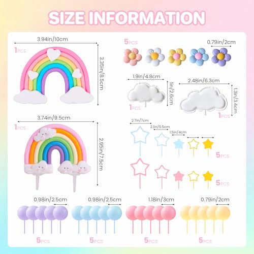 39-Piece Rainbow Cake Topper Set with Pastel Balls and Daisy Flowers