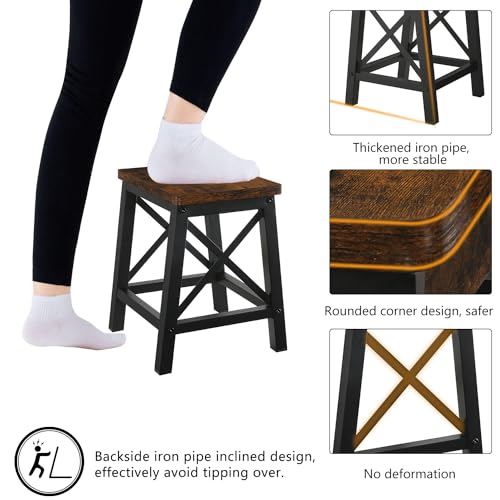 Wooden Step Stool for Adults and Kids, Non-Slip 500 lb Capacity Footstool
