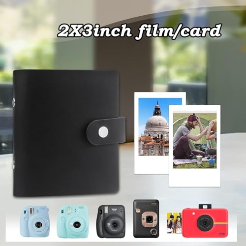 Small 52-Pocket Mini Photo Album for 2x3 Instant Film - Black PU Leather
