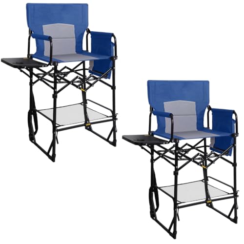 2 Pack Extra Tall Folding Camping Chairs with Side Table, 400 lb Capacity