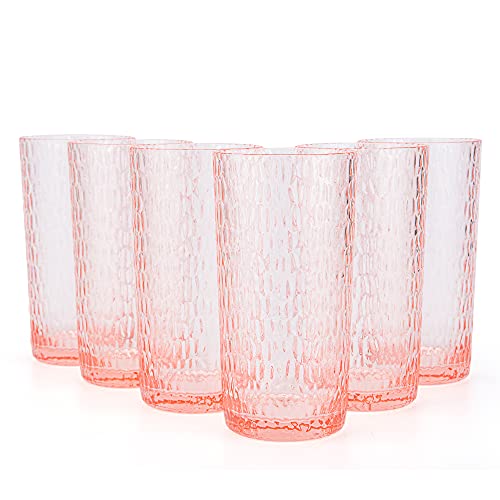 KX-WARE 22oz Honeycomb Plastic Highball Glasses Set of 6 - Coral Pink