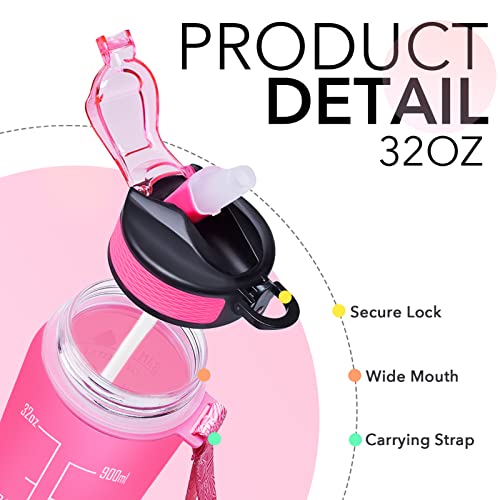 Motivational Water Bottle with Straw and Time Marker 32oz