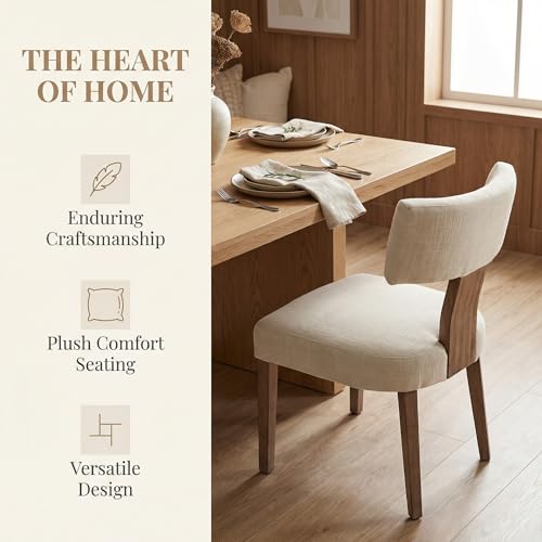 Mid-Century Modern Upholstered Linen Dining Chairs Set of 4 - Beige