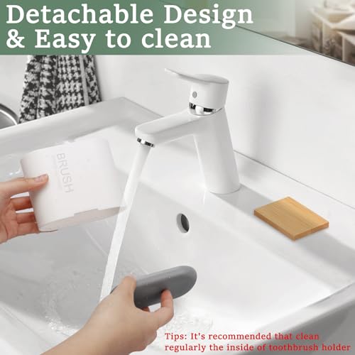 2-Slot Bamboo & Plastic Toothbrush Holder with Drainage, White