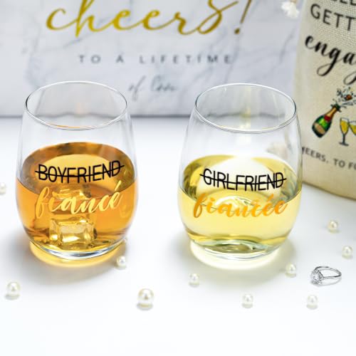 Engagement Gift Set for Couples with Wine Glasses, Scented Candle, and Wine Bag