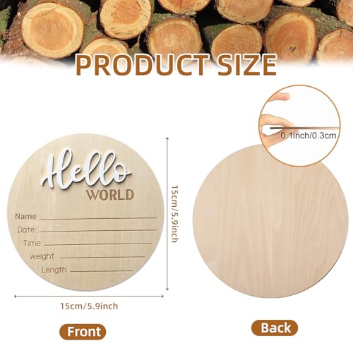 Wooden Hello World Baby Announcement Sign - 5.9 Inch Birth Stats Prop