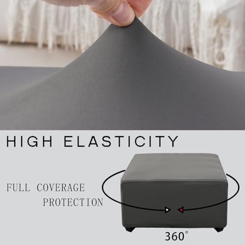 Square Ottoman Cover 40x40x15 - Light Gray Stretch Slipcover