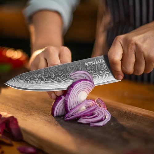 MOSFiATA 3-Piece Damascus Chef Knife Set VG-10 Steel with Gift Box, Includes 8" Chef, 7" Santoku & 5" Utility Knives