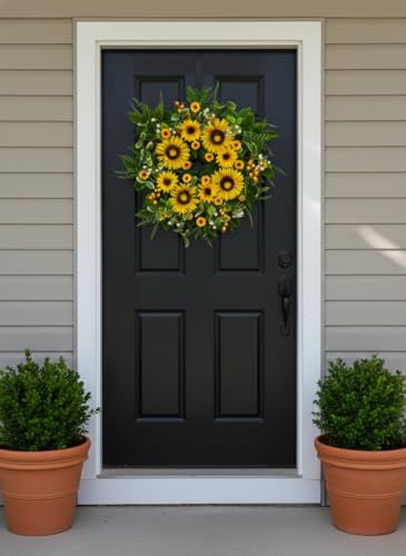 Sunflower Wreath for Front Door 24 Inch Spring Summer Outdoor Decor Handmade