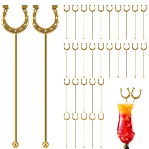 Gold Horseshoe Drink Stirrers 6 Inch Plastic, 30 Pcs - Horse Racing Party Supplies