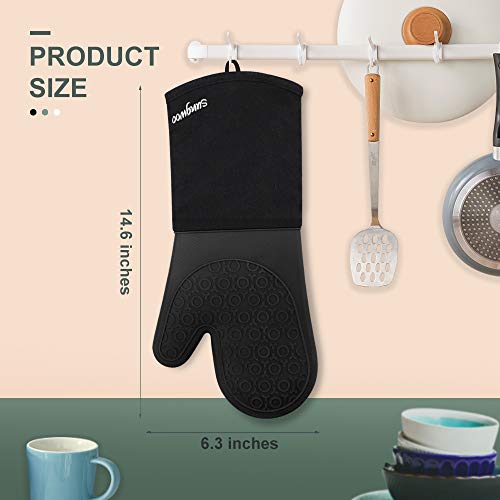 Extra Long Silicone Oven Mitts, 14.6-inch Heat Resistant Baking Gloves