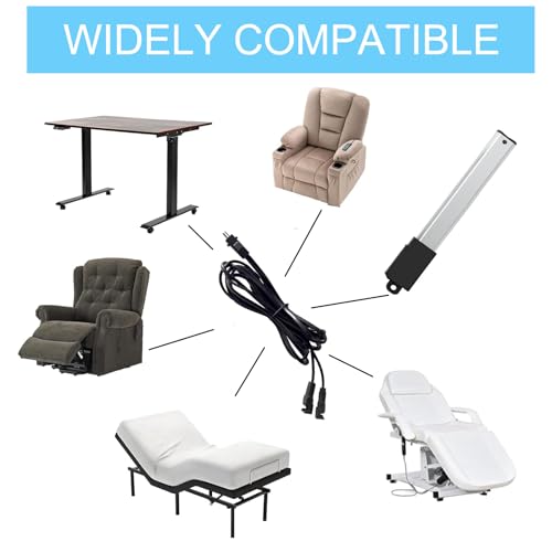 6.5ft 2-Pin Y-Splitter Power Cable for Electric Recliner and Lift Chairs