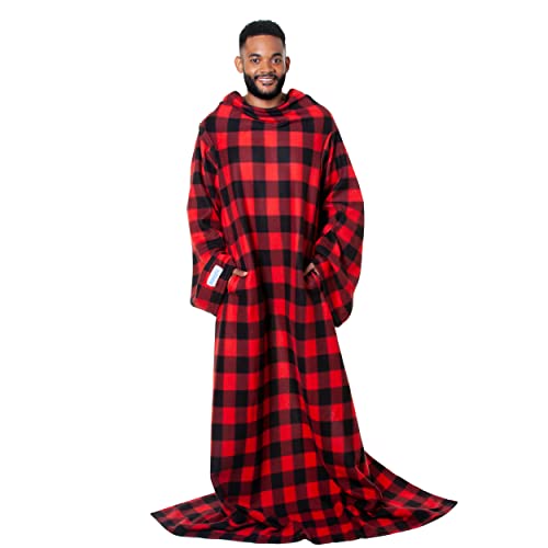 Oversized Wearable Blanket with Sleeves and Pockets - Soft Fleece Throw