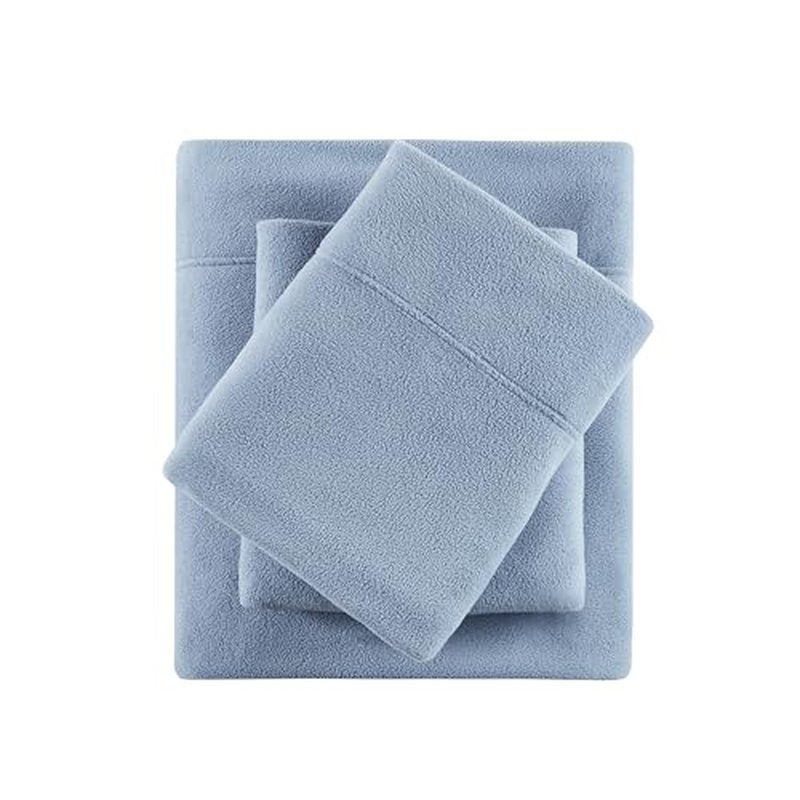True North by Sleep Philosophy Micro Fleece Bed Sheet Set, Warm, Sheets with 14" Deep Pocket, for Cold Season Cozy Sheet-Set, Matching Pillow Case, Twin XL, Blue, 3 Piece