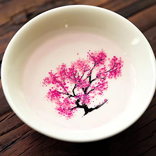 Webahow Magic Sakura Cherry Blossom Sake Cup - Color Changing Ceramic Cold & Hot Tea & Wine Glass, Japanese Blooming Sake Cup Set, Sakura- Cold＆Hot