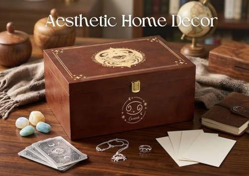 InnoBeta Cancer Zodiac Keepsake Box with Lid – Large Wooden Memory Organizer