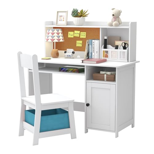 Kids Wooden Desk and Chair Set with Storage for Study and Crafts