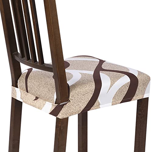 Stretch Dining Chair Seat Covers Set of 6 - Washable Seat Protectors (Beige)