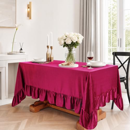 SoarDream Burgundy Velvet Tablecloth 60x120 in with 6-in Ruffle - Rectangular
