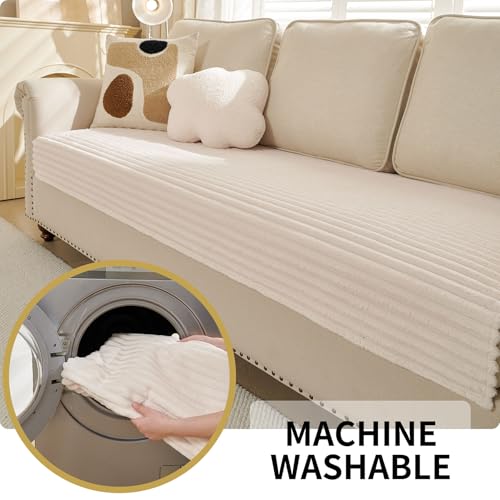 Waterproof Non-Slip Dog Couch Cover - Soft Pet Sofa Protector (Off White, 35" x 82")