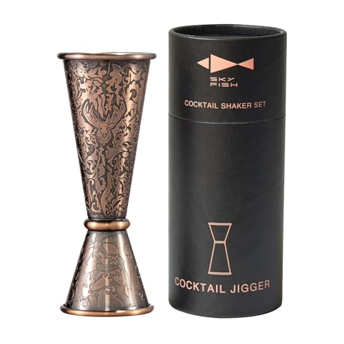Sky Fish 3D Relief Cocktail Jigger Set Stainless Steel Copper Plated 1/2oz-2oz