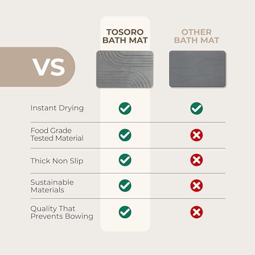 TOSORO Stone Bath Mat, Non-Slip Super Absorbent Diatomaceous Earth Shower Mat, Quick Drying Graphite, 23.5 x 15