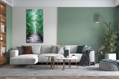 Large Hand-Painted Abstract Forest Canvas Wall Art, 24x48 Inch Vertical Decor