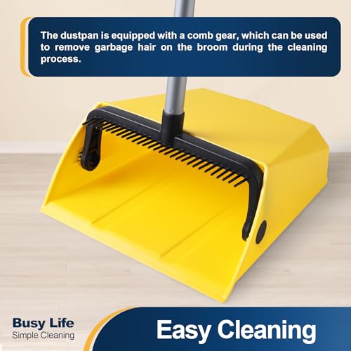 Heavy-Duty Upright Commercial Dustpan with Comb - 42.5" Long Handle