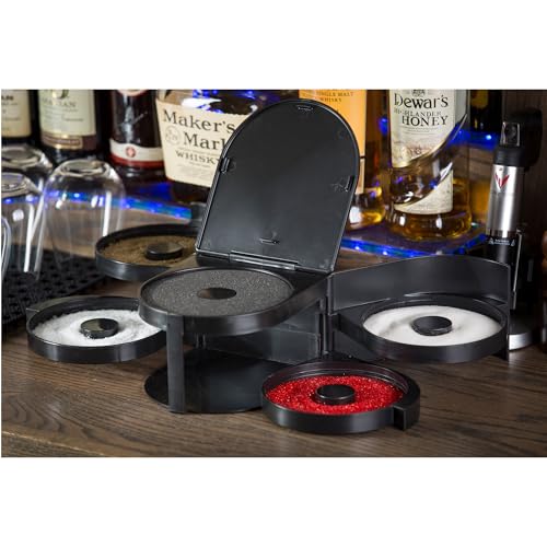 Tablecraft Glass Rimming Station 2.3 with 5 Swing-Out Trays - Black, 18.5"