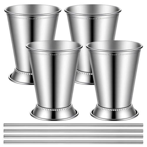 Set of 4 Stainless Steel Mint Julep Cups 12oz Silver Drinkware