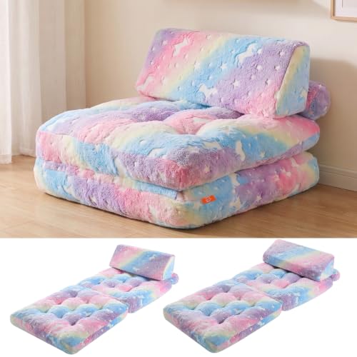 3-in-1 Fold-Out Kids Foam Chair - Glow-in-the-Dark Rainbow Unicorn