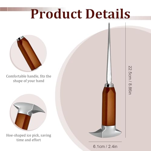 8.85-Inch Stainless Steel Ice Pick with Wooden Handle for Bar & Kitchen